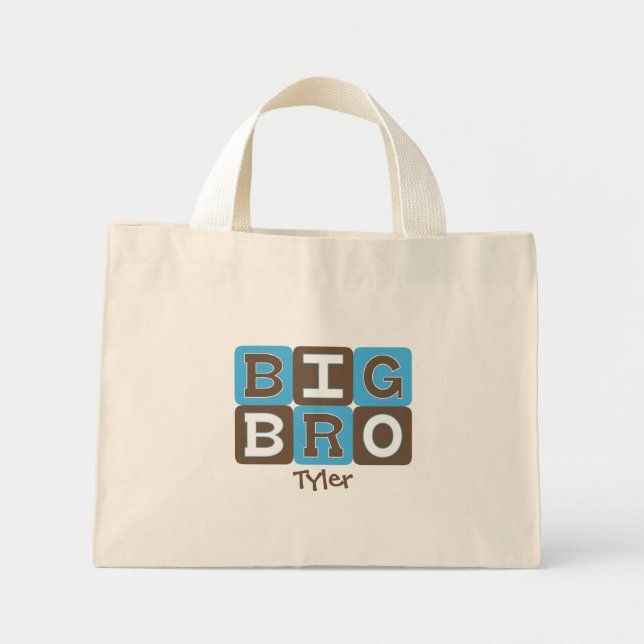 Mini Tote Bag Blocs MOD Big Bro - Bleu et Brown Personnalisé (Devant)