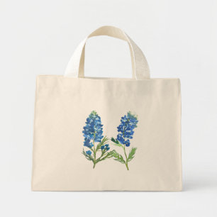 Mini Tote Bag Bluebonnets Texas Blue Floral vintage aquarelle