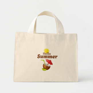 Mini Tote Bag Bonjour Été Soleil Jaune Noix de Coco Parapluie Ro