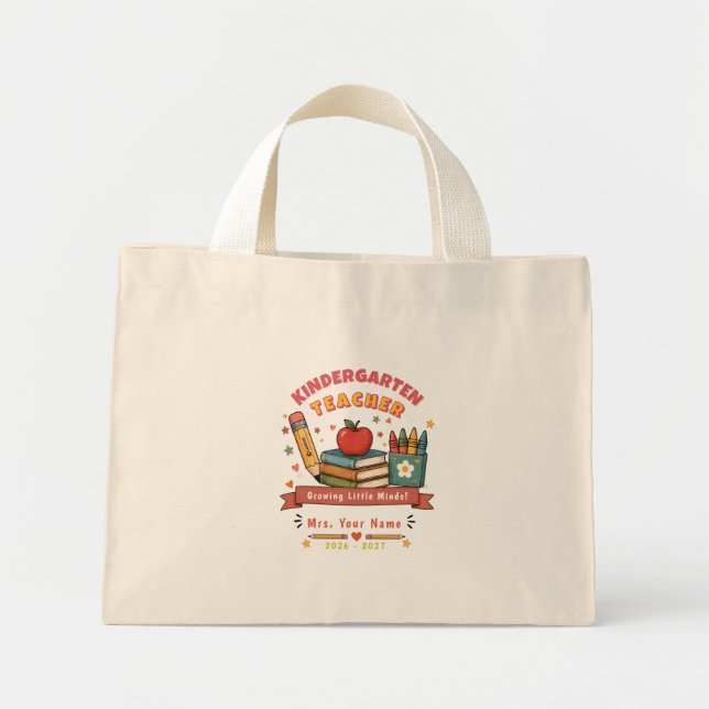 Mini Tote Bag Cadeau personnalisé mignon et rétro pour enseignan (Devant)