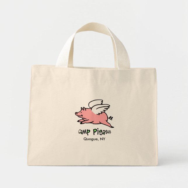 Mini Tote Bag Camp Pigasus, plage rayée bleue & blanche fourre-t (Devant)