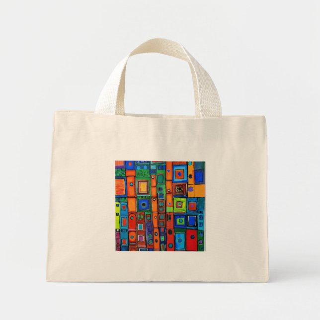 Mini Tote Bag Carrés aux couleurs vives (Devant)