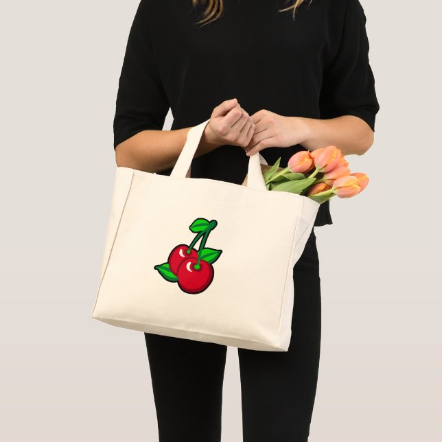 Mini Tote Bag Carton Rouge Vert Cerises Noires Fruit Art (Devant (produit))