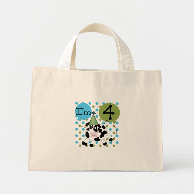 Mini Tote Bag Chemises et cadeaux Blue Cow 4th Birthday (Devant)