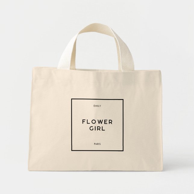 Mini Tote Bag Chic Minimal Français Noir & Blanc Flower Nom de l (Devant)