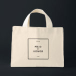 Mini Tote Bag Chic Minimal Français Noir & Blanc Maid Of Honor<br><div class="desc">Chic et minimaliste français, d'inspiration parisienne, monochrome noir et blanc femme de ménage d'honneur mini sac fourre-tout. Un Sac fourre-tout peut être une belle façon de remercier votre bonne d'honneur pour leur amour et leur soutien pour votre journée spéciale. Ce sac fourre-tout "Maid of Honor" est parfait pour recevoir des...</div>