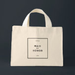 Mini Tote Bag Chic Minimal Français Noir & Blanc Maid Of Honor<br><div class="desc">Chic et minimaliste français, d'inspiration parisienne, monochrome noir et blanc femme de ménage d'honneur mini sac fourre-tout. Un Sac fourre-tout peut être une belle façon de remercier votre bonne d'honneur pour leur amour et leur soutien pour votre journée spéciale. Ce sac fourre-tout "Maid of Honor" est parfait pour recevoir des...</div>