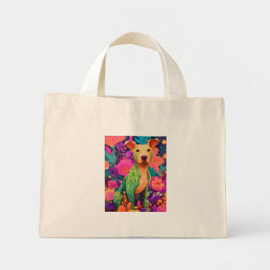 Mini Tote Bag Chien magique aux fleurs de cactus