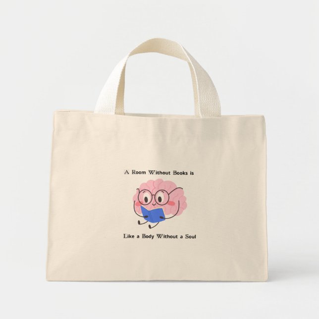 Mini Tote Bag Citation d'art d'illustration de lecture de ver à  (Devant)