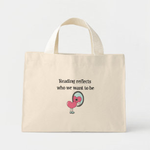 Mini Tote Bag Citation de miroir à cœur rose de lecture