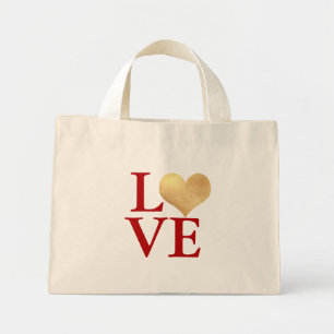 Mini Tote Bag Cœur Doré Faux Feuille, Amour