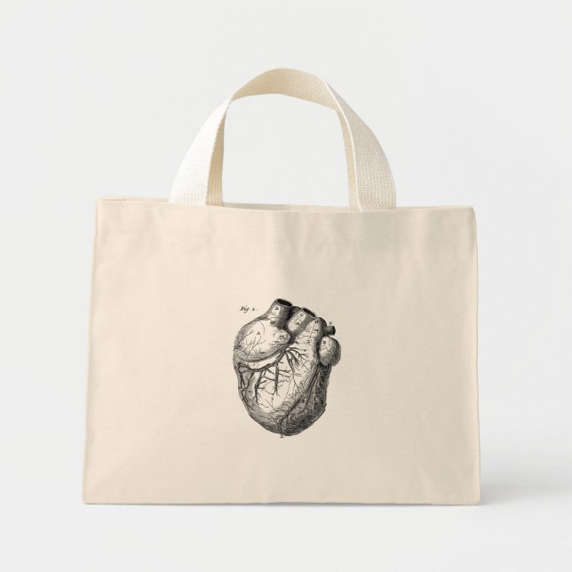 Mini Tote Bag Coeurs d'anatomie cardiaques rétro-cardiaques des  (Devant)