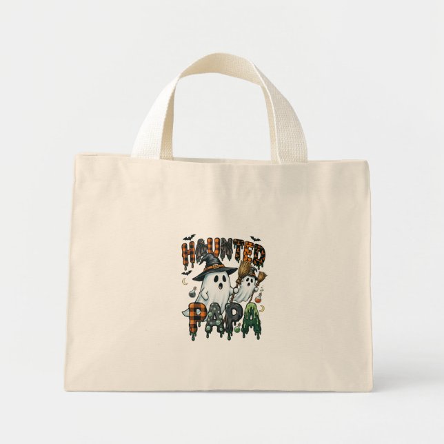 Mini Tote Bag Conception de fantôme de papa hanté Halloween (Devant)