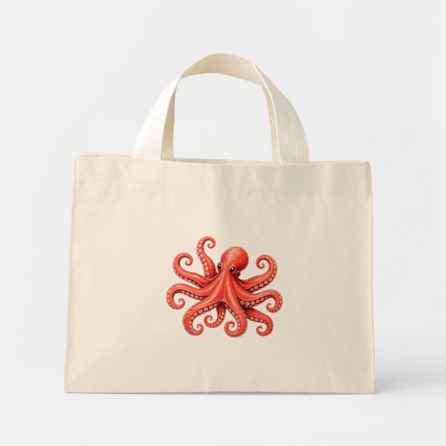 Mini Tote Bag Conception de la vie marine de l'octopus océan (Devant)