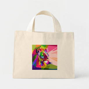 Mini Tote Bag Conception Pop Art Prismatique Colorée Lion-62501