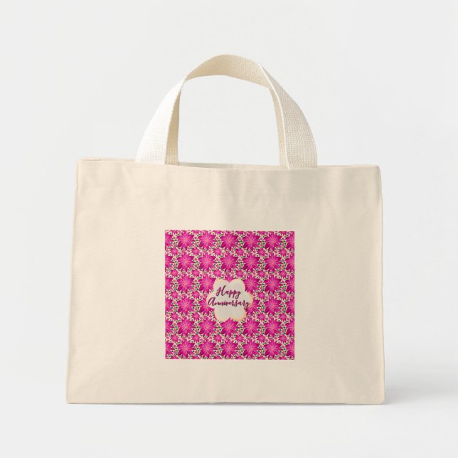 Mini Tote Bag Custom and personalized pink floral  (Devant)