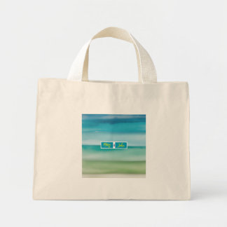 Mini Tote Bag Custom Name Abstract Watercolor Ocean Horizon Art