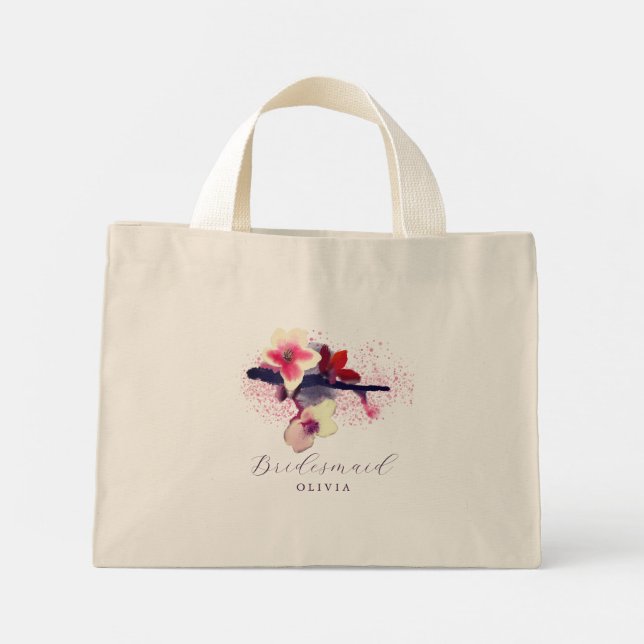 Mini Tote Bag Demoiselle d'honneur Fleur de cerisier Bourgogne É (Dos)