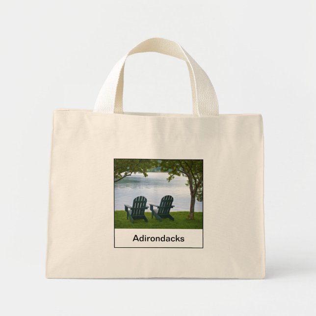 Mini Tote Bag Des chaises vides en Adirondack face à un lac à Ne (Devant)