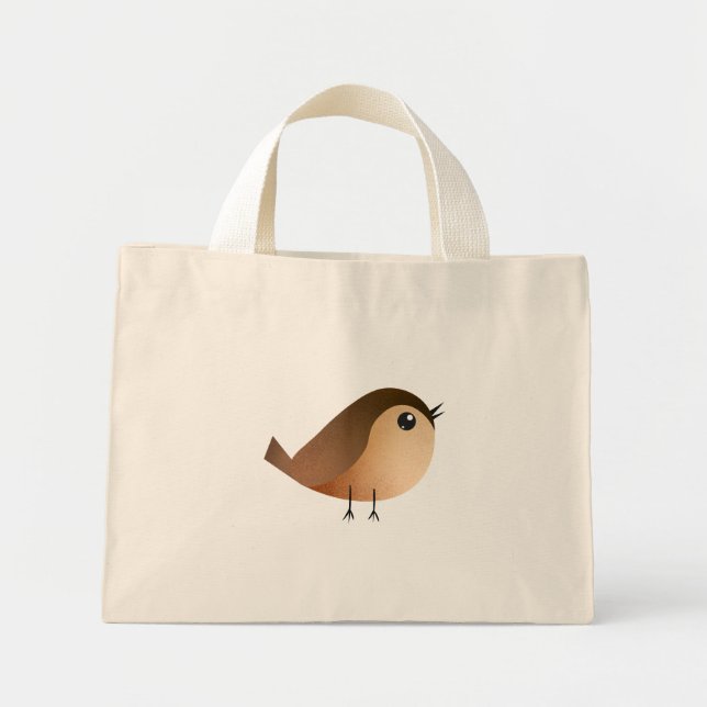 Mini Tote Bag Dessin d'Oiseau de Bruant (Devant)