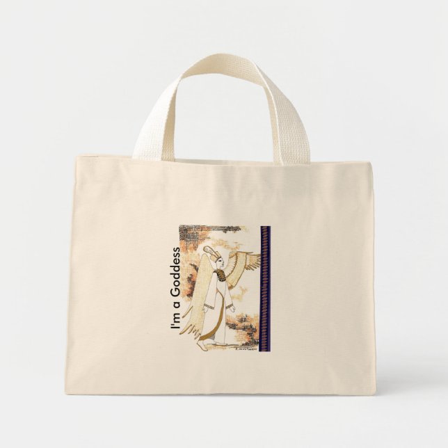 Mini Tote Bag Drôle mignon style égyptien "Je suis une déesse" S (Devant)
