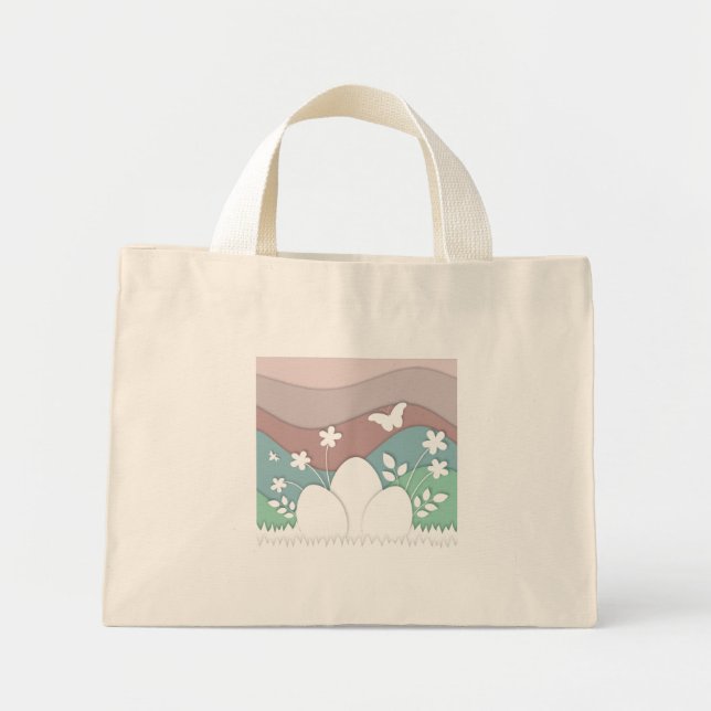 Mini Tote Bag Easter eggs hunt paper cut spring nature (Devant)
