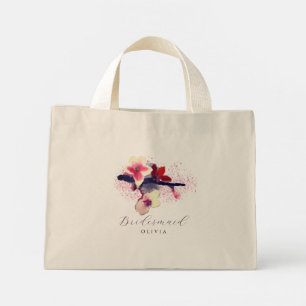 Mini Tote Bag Élégante demoiselle d'honneur Bourgogne en fleurs
