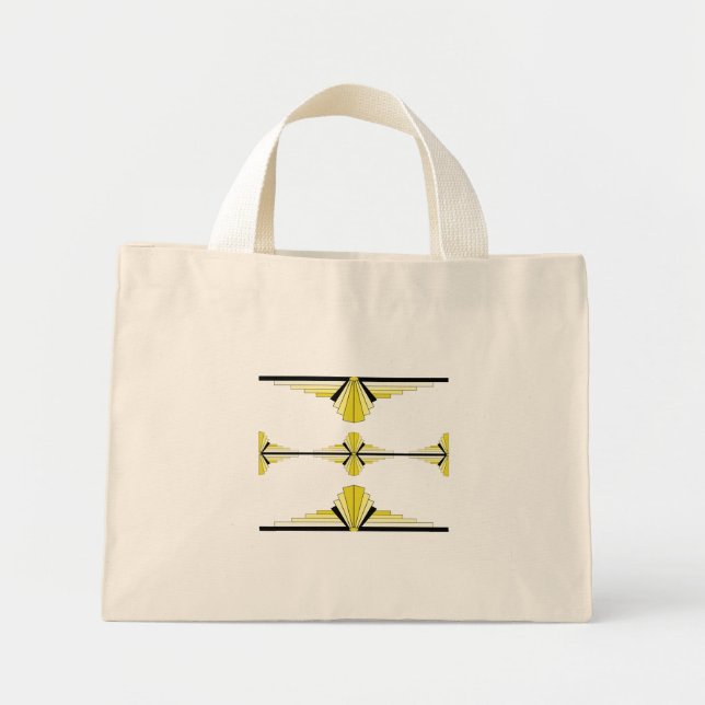 Mini Tote Bag Éléments Art déco en jaune pastel (Devant)