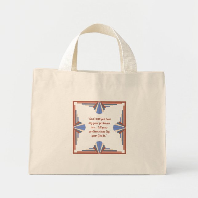 Mini Tote Bag Éléments Art déco en or rose & bleu (Devant)