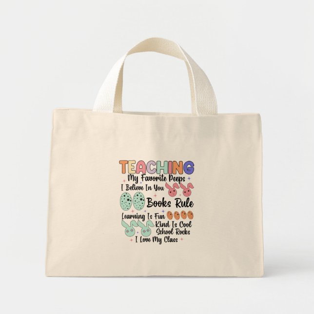 Mini Tote Bag Enseigner Mes Peeps Préférés - Enseignant Lapin Pâ (Devant)