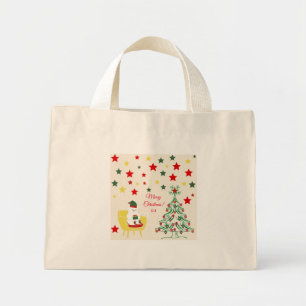 Mini Tote Bag Étoile et ours en peluche vintage Noël joyeux