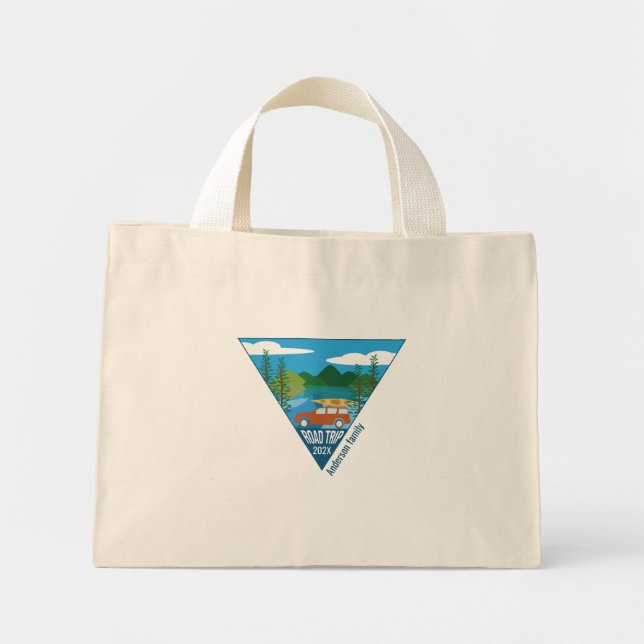 Mini Tote Bag Famille personnalisée Voyage de route dans la mont (Devant)