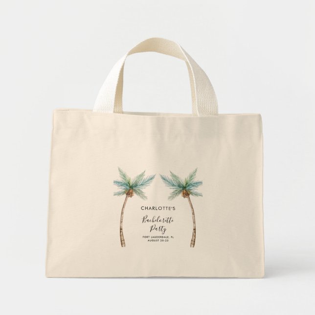 Mini Tote Bag Fard à l'aquarelle Palmiers Accessoires d'enterrem (Devant)