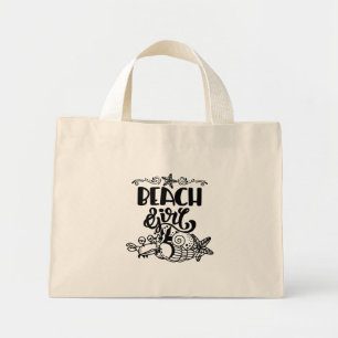 Mini Tote Bag Fille de la plage étoile de mer vie océanique