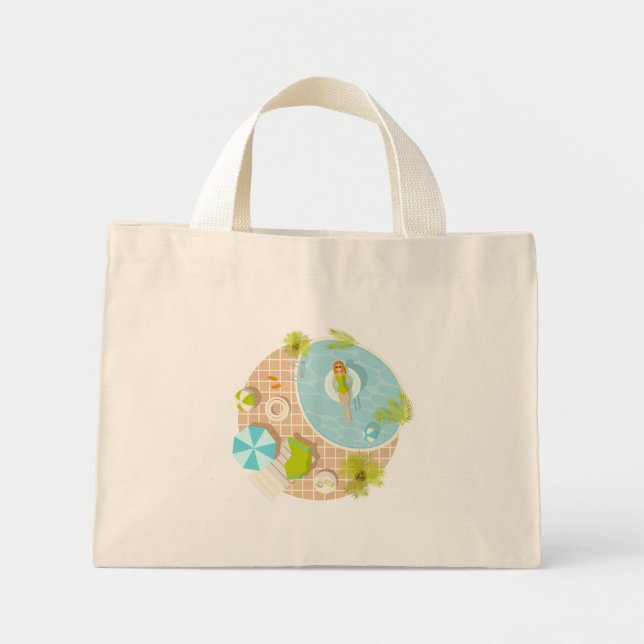 Mini Tote Bag Fille de piscine en bikini plage d'été (Devant)
