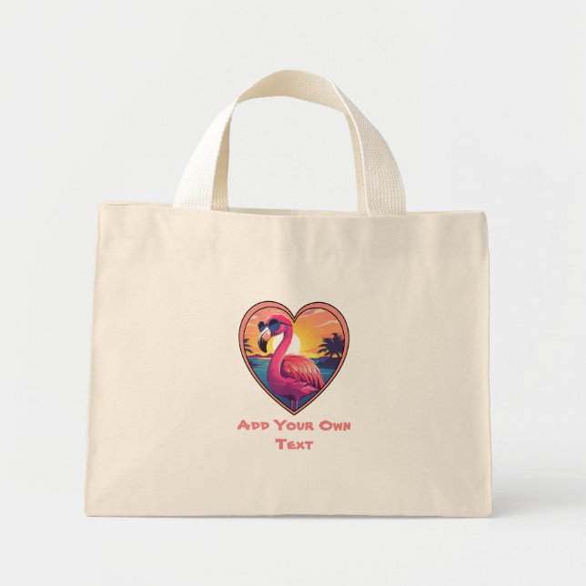 Mini Tote Bag Flamant rose sur la plage (Devant)
