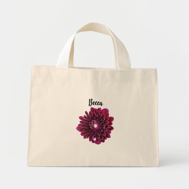 Mini Tote Bag Fleur Dahlia violet profond personnalisée (Devant)
