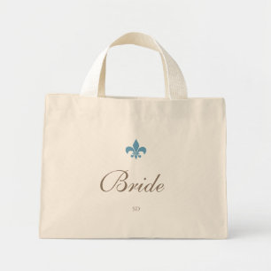 Mini Tote Bag Fleur de Lis Mariée bleu français Monogramme initi