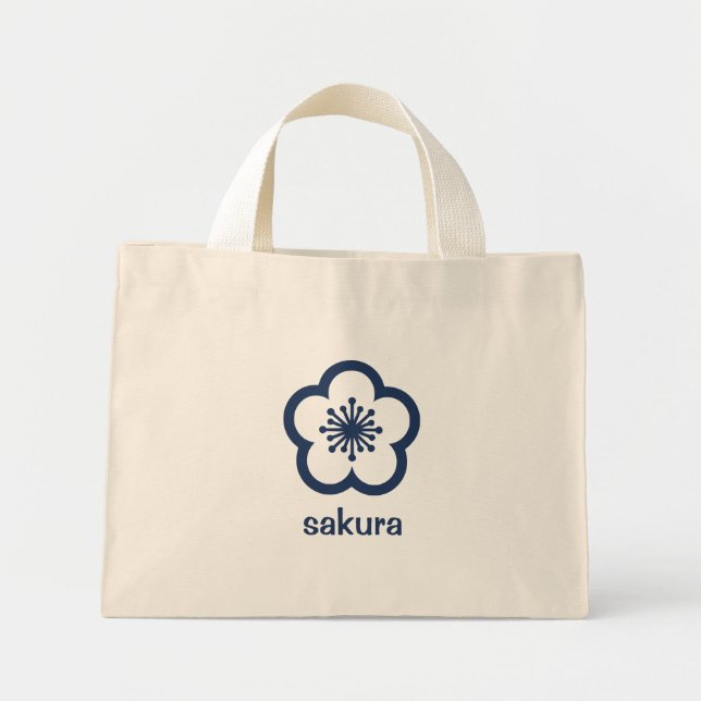 Mini Tote Bag Fleur de Sakura bleu marine  (Devant)