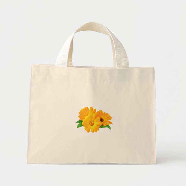 Mini Tote Bag Fleurs Calendula arrangées (Devant)
