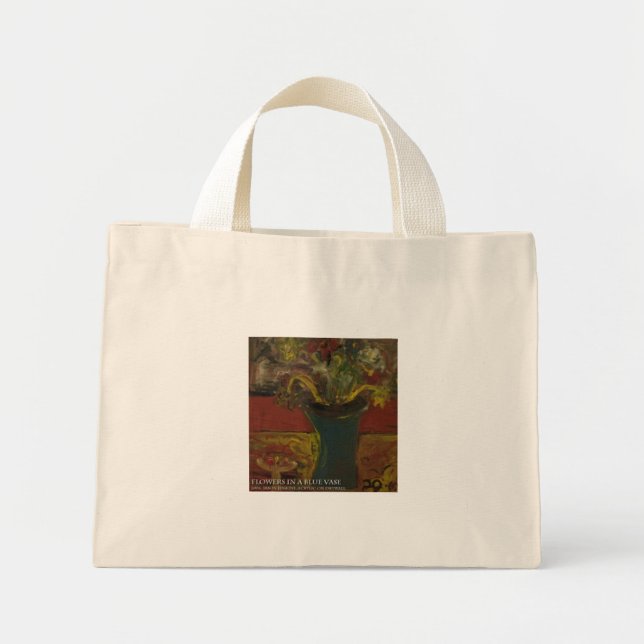 Mini Tote Bag fleurs dans un vase bleu (Devant)