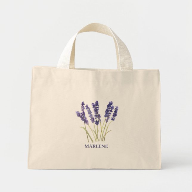 Mini Tote Bag Fleurs de lavande à l'aquarelle florale violette (Devant)