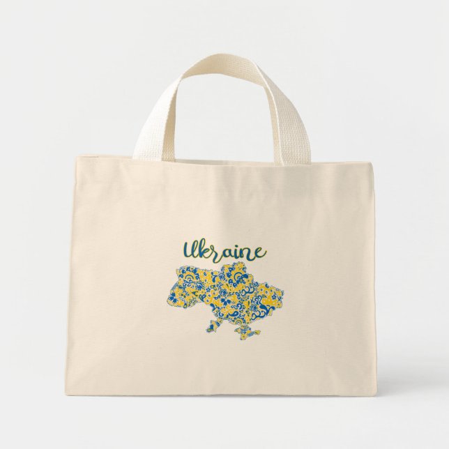 Mini Tote Bag Folkloric pattern and Ukraine typography   (Devant)