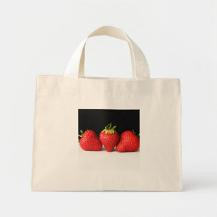 Mini Tote Bag Fraises Sur Noir Sur Blanc ttcna