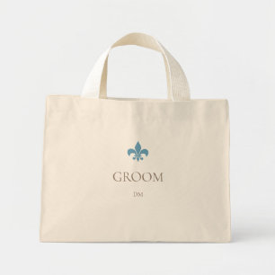 Mini Tote Bag France Bleu Fleur de Lis Groom Monogramme initial