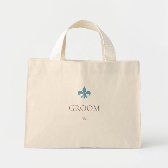 Mini Tote Bag France Bleu Fleur de Lis Groom Monogramme initial (Devant)