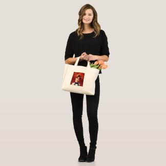 Mini Tote Bag Grandes étoiles colorées sur un Arrière - plan rou