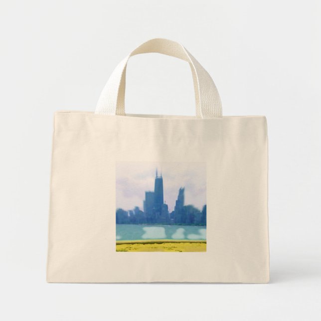 Mini Tote Bag Graveurs Skyscrapers de Chicago (Devant)