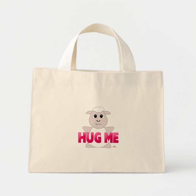 Mini Tote Bag Gros mouton blanc rose Me serrer (Devant)
