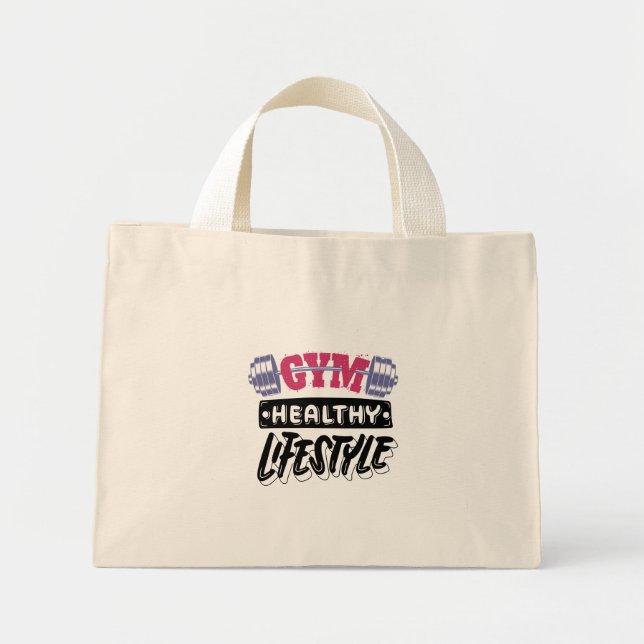 Mini Tote Bag gymnase mode de vie sain conception de motivation (Devant)